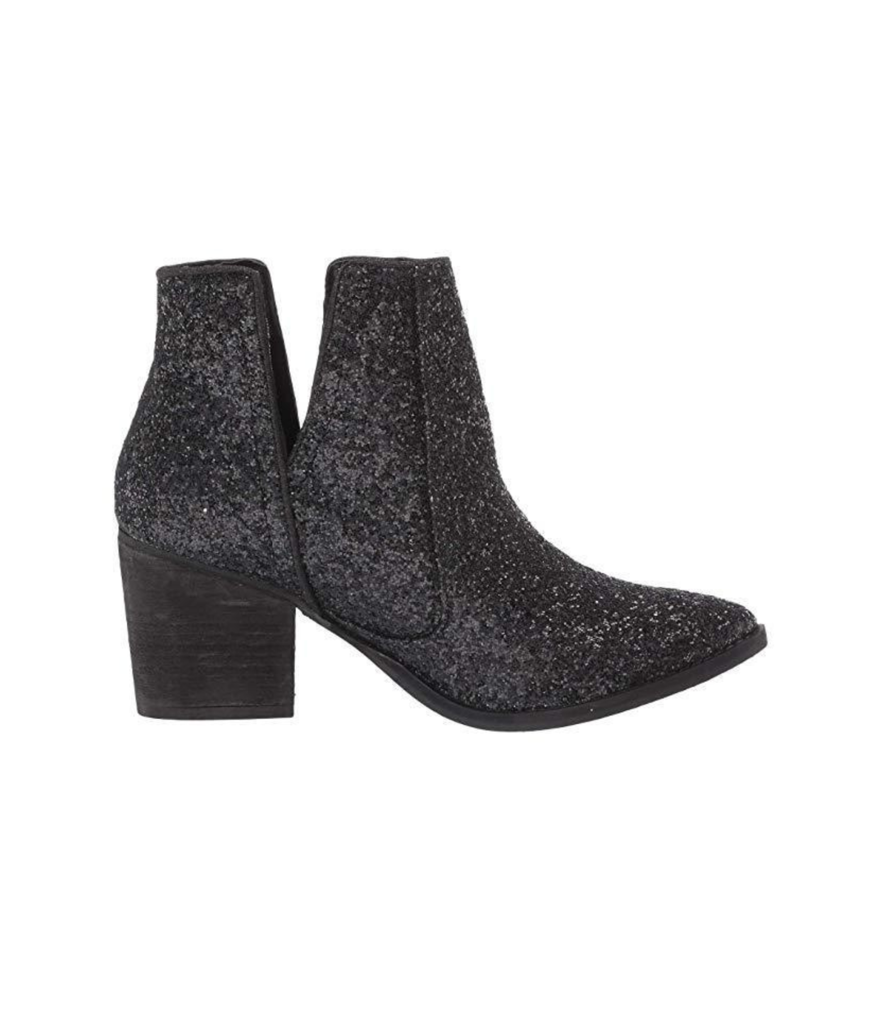 Fiera Glitter Booties Black Sequin Shine 3 Inch Heel Naughty Monkey